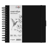 Скетчбук 100л., 200*200 Гамма "Студия", на спирали, черный, твердая обложка, на резинке, белая, 110г/м2