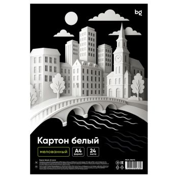 Картон белый А4, BG, 24 л., мелованный, в пакете
