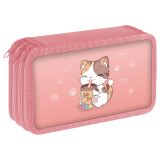 Пенал 3 отделения, 190*110 ArtSpace "Kitty with a mug", ламинированный картон, фольга