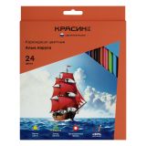 Карандаши цветные Красин "Алые Паруса", 24цв., трехгран., заточен., картон, европодвес