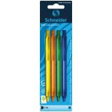Ручка шариковая автоматическая Schneider "Fave" 4шт., синие, 1,0мм, корпус ассорти, блистер Ручка шариковая автоматическая Schneider "Fave" 4шт., синие, 1,0мм, корпус ассорти, блистер