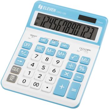 Калькулятор настольный Eleven CDC-120-WH/CY, 12 разрядов, двойное питание, 155*206*38мм, белый/синий Калькулятор настольный Eleven CDC-120-WH/CY, 12 разрядов, двойное питание, 155*206*38мм, белый/синий