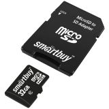 Карта памяти SmartBuy MicroSDHC 32GB, Class 10, скорость чтения 30Мб/сек (с адаптером SD) Карта памяти SmartBuy MicroSDHC 32GB, Class 10, скорость чтения 30Мб/сек (с адаптером SD)