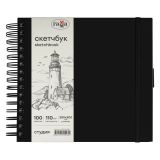 Скетчбук 100л., 200*200 Гамма "Студия", на спирали, черный, твердая обложка, на резинке, слоновая кость, 110г/м2